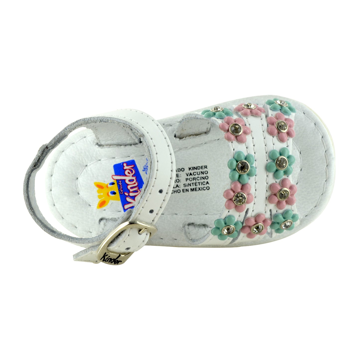 HUARACHE EN PIEL BEBÉ 4370 BLANCO MULTPASTEL