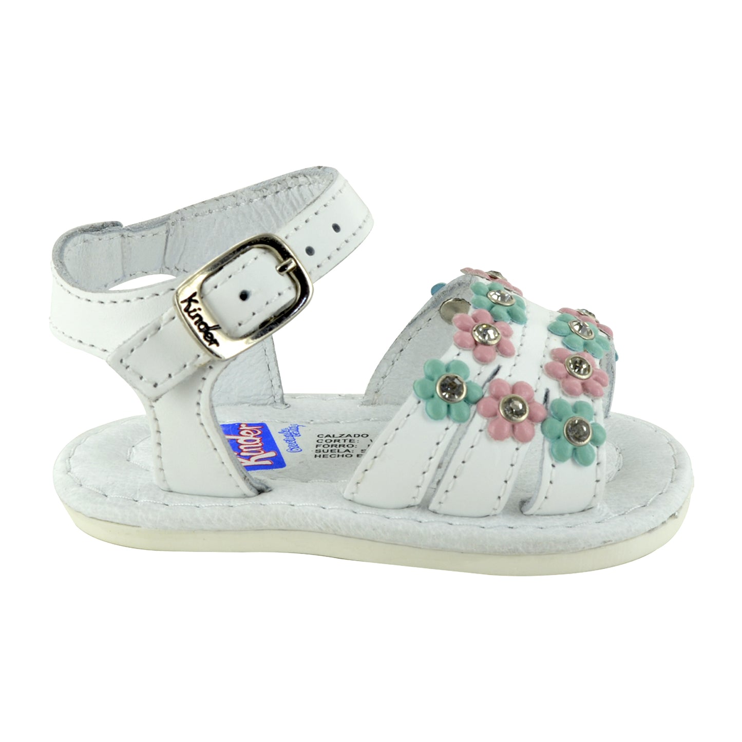 HUARACHE EN PIEL BEBÉ 4370 BLANCO MULTPASTEL