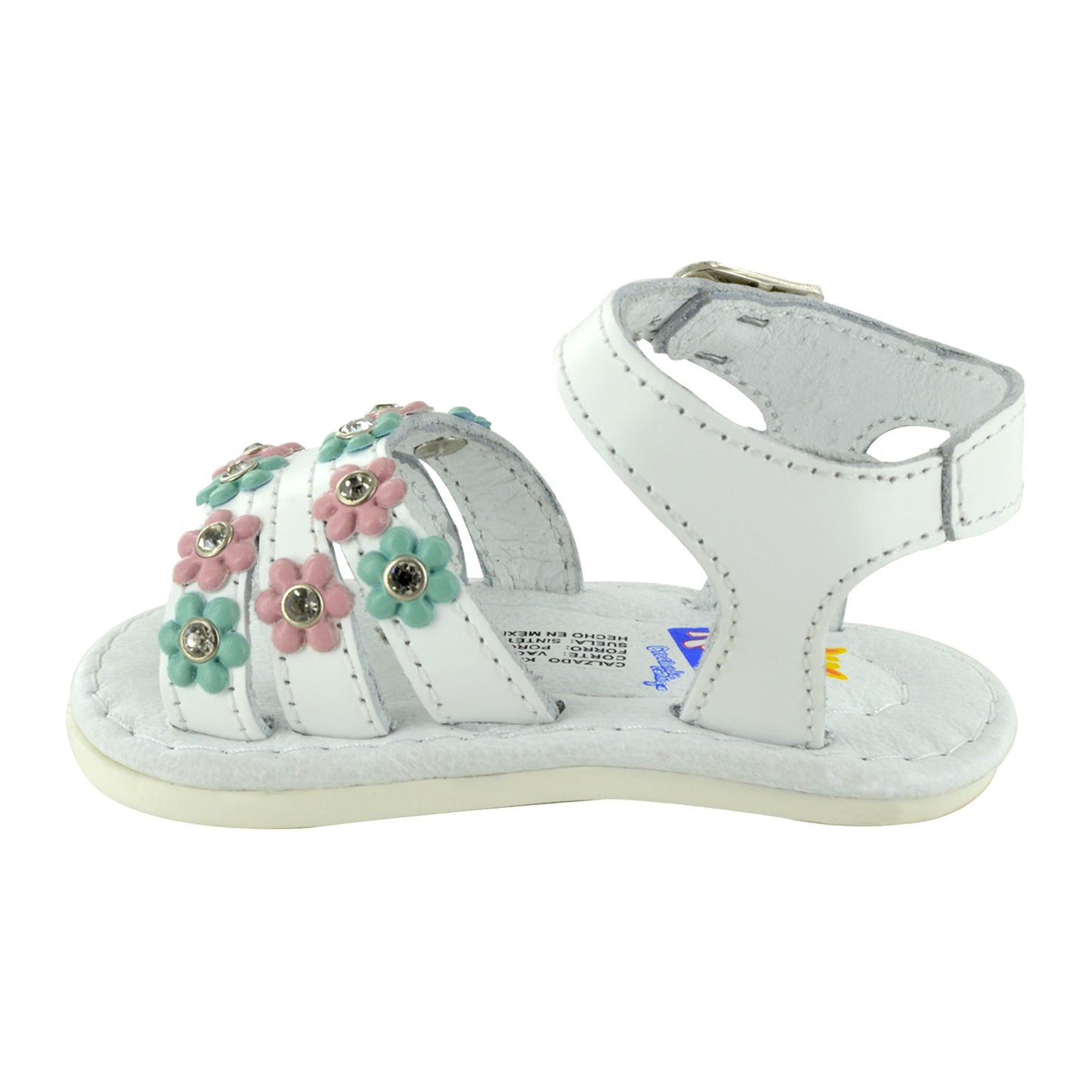 HUARACHE EN PIEL BEBÉ 4370 BLANCO MULTPASTEL