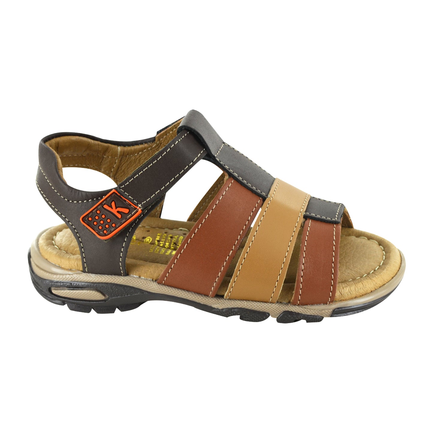 HUARACHE EN PIEL 7405 CAFÉ MULTICOLOR