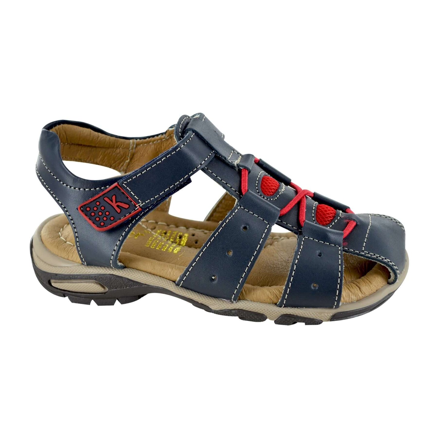 HUARACHE EN PIEL 7418 MARINO ROJO
