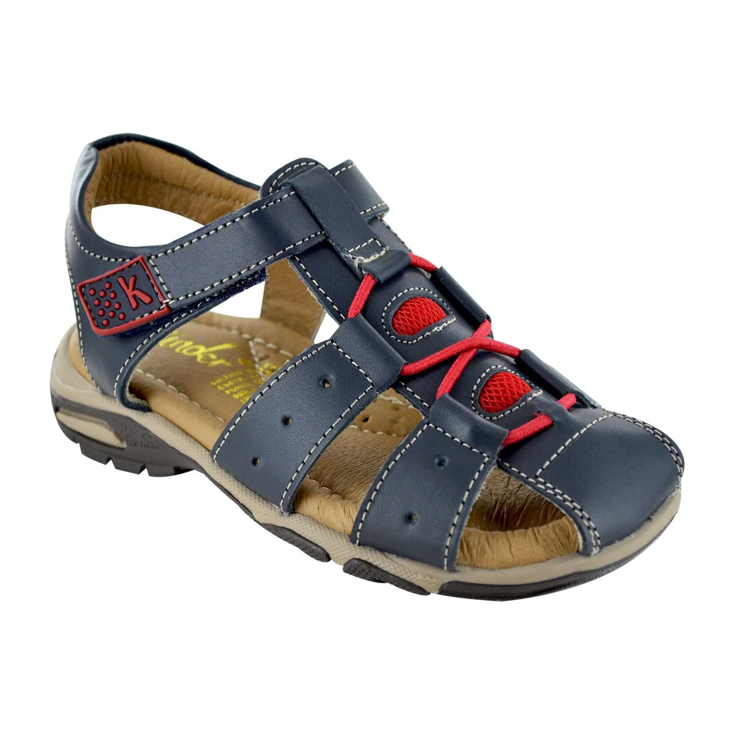 HUARACHE EN PIEL 7418 MARINO ROJO